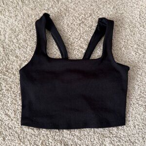 ALO Yoga Ribbed Square Neck Sports Bra Black Size S
